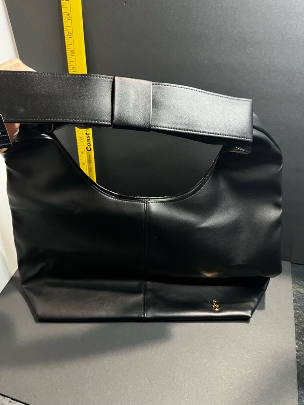 Victoria's Secret Black Faux Leather Shoulder Bag with Wide Strap